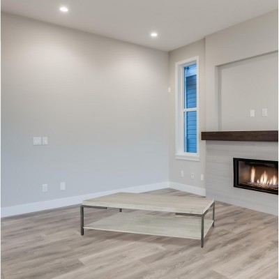 Beige and Black Rectangular Wood Cocktail Table