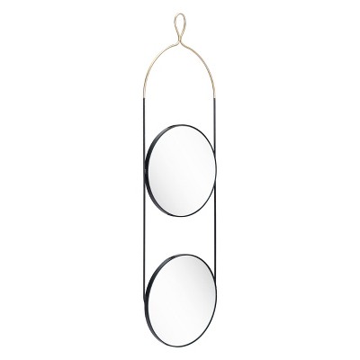 Contemporary Black and Gold Round Double Mirror with Metal Frame