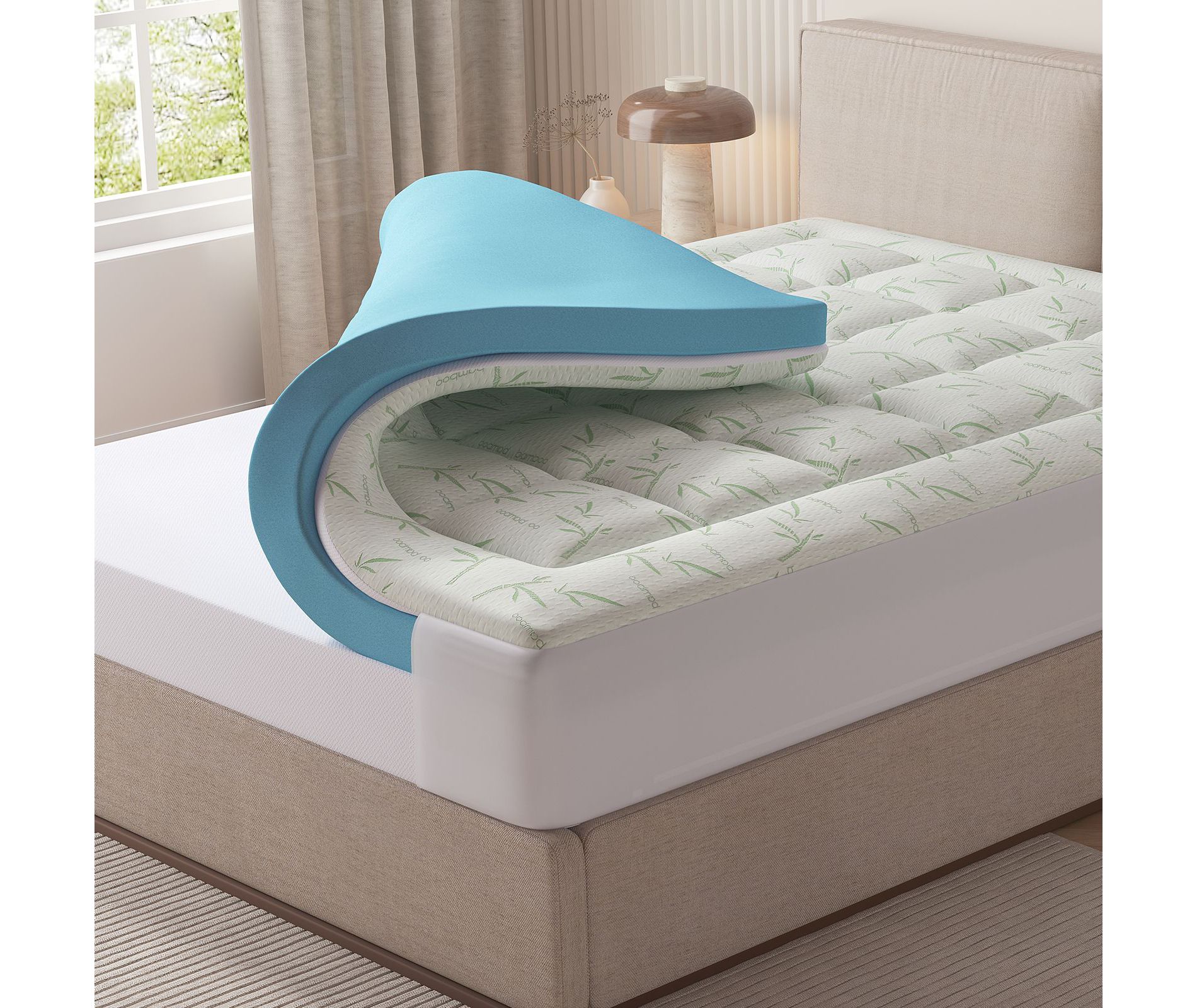 JIONJOY 2-Layer Gel Memory Foam Mattress Topper, Bamboo Breathable Air Layer Bed Topper for Hot Sleepers, Soft Support - Full 54" x 75"