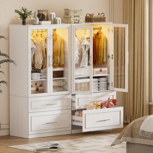 PAKASEPT 71" Armoire Wardrobe Closet with Glass Door and Drawers, edroom Closet Wardrobe Cabinet with Hanging Rod, Armoire Storage Cabinet - 1 of 4