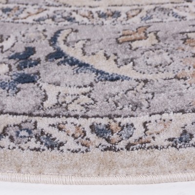 Vintage Flair 8' Round Gray Medallion Synthetic Area Rug