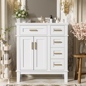 Akoasm 30 in. W Modern Bathroom Vanity with Ceramic Sink, Soft-Close Doors, Deep Drawer & Standard Drawer-White - 1 of 4