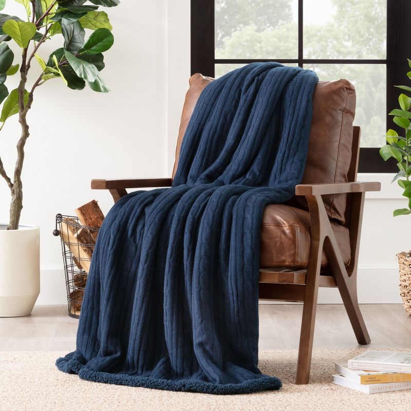 Chanasya Cable Knit Throw Blanket with Plush Faux Shearling Side, 1 of 10