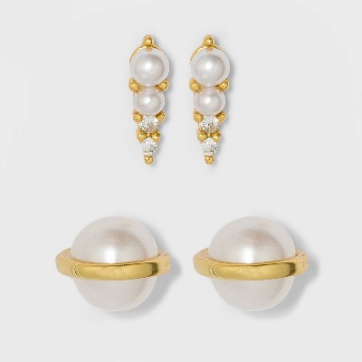 Sterling Silver Freshwater Pearl Stud Earring Set 2pc - A New Day™ Gold