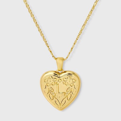 14K Gold Dipped Heart Charm Initial Necklace - A New Day™ Gold