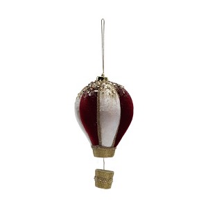 Storied Home Foam and Fabric Hot Air Balloon Ornament with Embroidery, Glitter, Sequins and Beads, Gold Finish, Burgundy Color and White - 1 of 2
