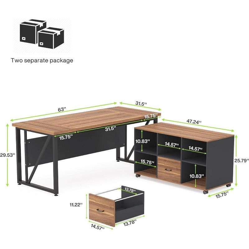 Tribesigns 63" Executive Desk and 47" lateral File Cabinet, L-shaped Computer Desk Business Furniture with Drawers and Storage Shelves, 3 of 10