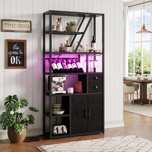 Bar Cabinet with Power Outlets, 71.2" Tall Wine Liquor Cabinets with LED Lights and Glass Holder, Coffee Bar Station for Living Room - 1 of 4