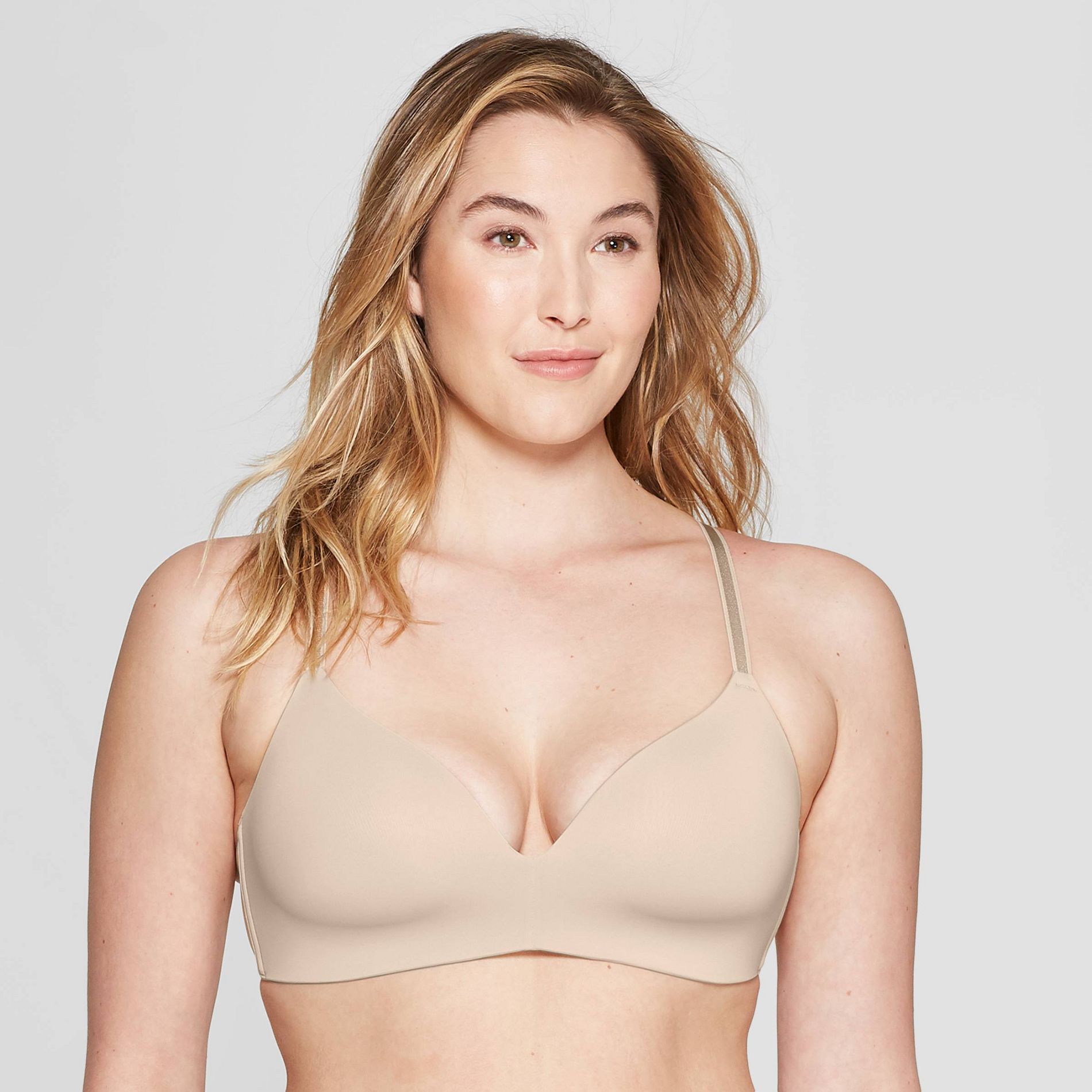 Women's Lightly Lined Wirefree Bra - Auden™ Soft Beige 34C: Full Coverage, Adjustable Straps