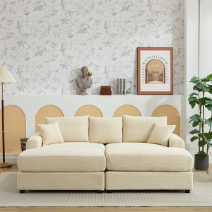 TiramisuBest 82" Upholstered Sofa, Modern Corduroy Cloud Sofa, Sectional Sofa with Ottoman and Throw Pillows, Cloud Soft Lounge - 1 of 4