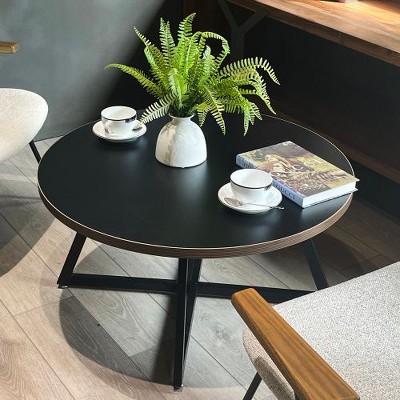 CENGHU Round Coffee Table, Wood Grain Side Table, Tea Table, Modern End Table for Living Room, Dining Room, Bedroom