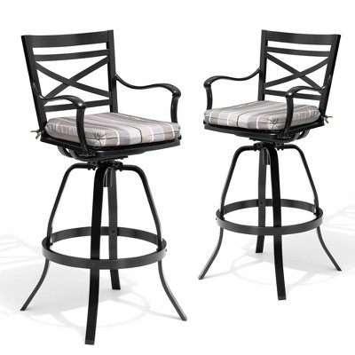 Pellebant Outdoor Cast Aluminum Swivel Bar Stool with Sunbrella Cushion