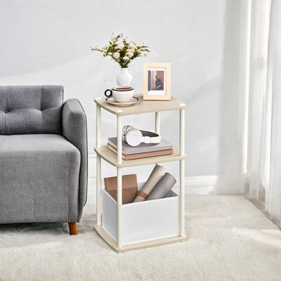 Side Table Nightstand End Table with 3 Storage Shelves Fabric Basket for Bedroom Living Room Ebony Walnut