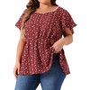 Agnes Orinda Women's Plus Size Floral Blouse Flare Sleeve Sweetheart Neck Elastic Waist Peplum Top - 2 of 4