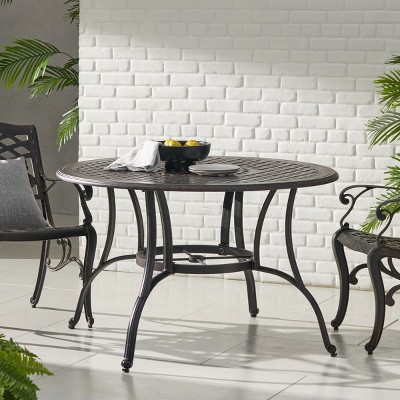Aluminum Round Kitchen Dining Table for 4,Garden Metal Dining Table,Outdoor Patio Dining Table with Center Umbrella Holder-Coolbibila