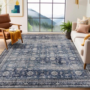 Washable Vintage Area Rug - Non-Slip Backing, Stain-Resistant Oriental Design, Low-Pile Farmhouse Accent Rug for Bedroom, Living Room - 1 of 4