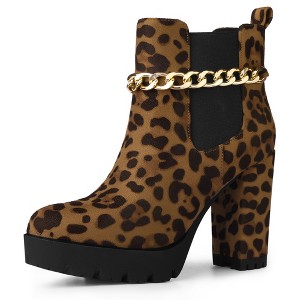 Allegra K Women's Platform Chain Decor Chunky High Heel Chelsea Boots - 1 of 4