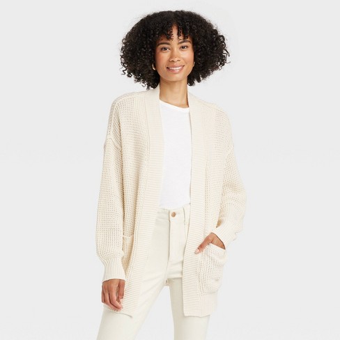 Women's Open-front Cardigan - Universal Thread™ Cream L : Target