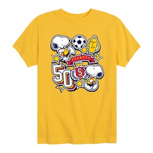 Boys' - Peanuts - Snoopy Soccer Stickers Short Sleeve Graphic T-Shirt - 1 of 4