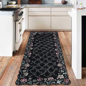 Floral Irregular Edge Carpet Indoor Non Slip Washable Boho Vintage Entry Rug Low Pile Throw Rugs for Entryway - 1 of 4