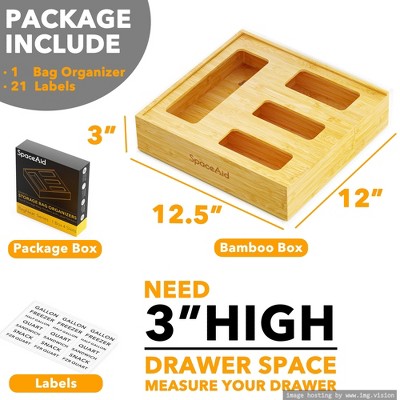 Bamboo 4-Slot Food Storage Bag Organizer for Kitchen Drawer