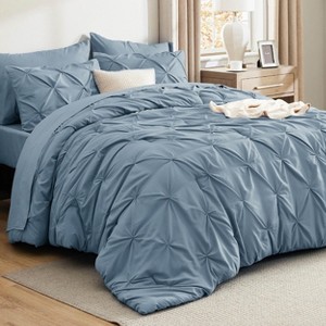 Bedsure | 5/7 Pcs Bed in a Bag Solid Diamond Pintuck Bedding Set for All Season - 1 of 4