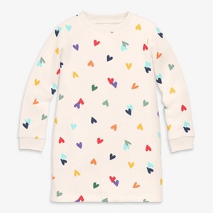 Primary Kids Cozy Fleece Dress In Rainbow Confetti Hearts - 1 of 2
