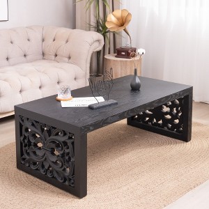 CAVINAS Farmhouse Style Ornate Wood Coffee Table with Carved Base,Rectangular Center Table for Living Room,Living Room Furniture - 1 of 4