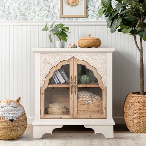 Captiva Designs Vintage Hollow Carved 2 Door Wood Storage Cabinet for Kitchen Entryway Living Room - 1 of 4