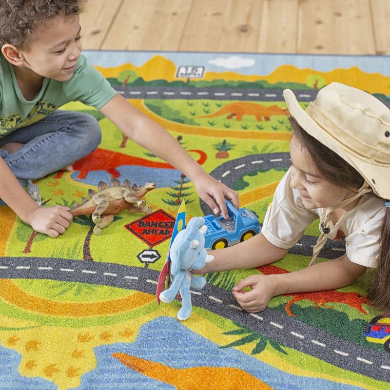 KC CUBS Boy & Girl Kids Dinosaur Dino Car Vehicle Traffic Road Educational Learning & Game Play Nursery Bedroom Classroom Rug Carpet, 3 of 11