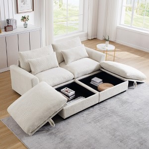 86.6" Corduroy Cloud Modular Sectional Sofa Bed with Big Deep Seat and 2 Storage Ottoman for Small Living Room - 1 of 4