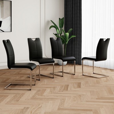 DOMETOUR Modern Dining Chairs with Faux Leather Padded Seat with Chrome Metal Legs for Kitchen Dining Room Set of 4