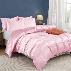 Blush Pink Satin Duvet Cover Set, Queen/Full Size, 1 Duvet+ 4 Pillowcases, Zipper Corner Ties - 1 of 4