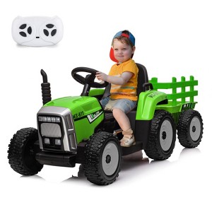 12V Kids Ride On Tractor Battery Powered Electric Tractor w/ Trailer Toddlers，Remote Control, 2+1 Gear Shift, EVA Treaded Tires, LED Lights, MP3, USB - 1 of 4