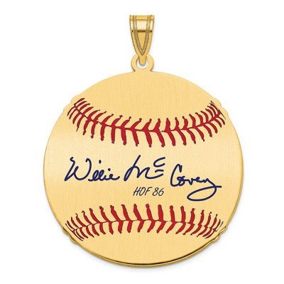 Black Bow Jewelry 14K Gold Plated Willie McCovey Signature LG Enamel Baseball Pendant