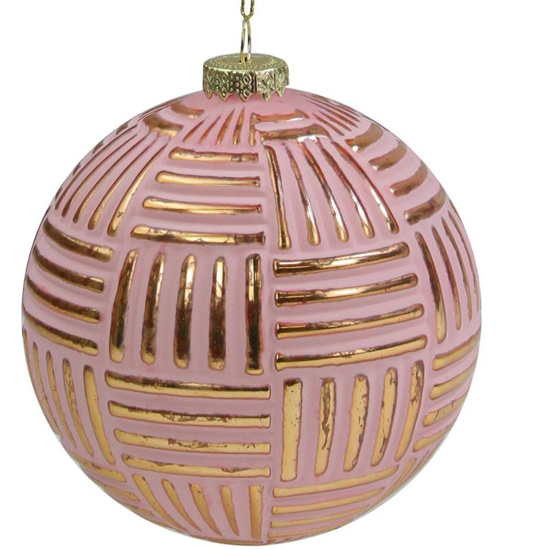 Northlight Pink and Gold Striped Matte Glass Christmas Ball Ornament 4" (100mm), 3 of 4