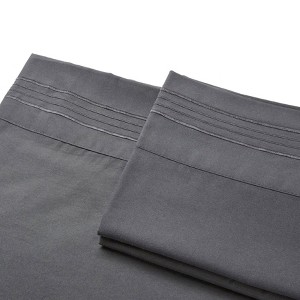 Linum Home Textiles 1800 TC Brushed Microfiber Standard Pillowcase (2PC Set) with 4 Line Embroidery,Gray,Standard Pillowcase - 1 of 1