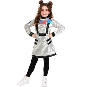 HalloweenCostumes.com Kid's Astronaut Costume Dress, Intergalactic Space Suit, Metallic Cosmic Halloween Costume for Girls - 1 of 4