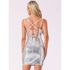 Allegra K Women's Spaghetti Straps Lace-up Mini Party Sparkle Glitter Bodycon Dress - 3 of 4