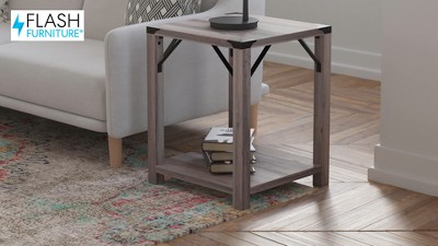 Rustic Oak Square End Table with Metal Accents