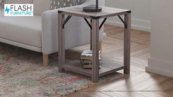 Flash Furniture Wyatt Modern Farmhouse Wooden 2 Tier End Table with Metal Corner Accents and Cross Bracing, 2 of 12, play video