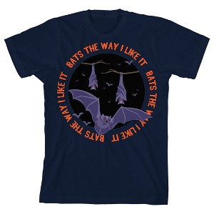 Kids Halloween Bats the Way I Like It Unisex Youth Navy Blue Short Sleeve Crew Neck Tee - 1 of 3