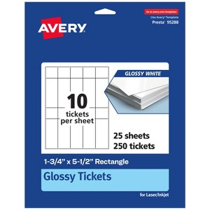 Avery Printable Rectangle Tickets, 1-3/4" x 5-1/2", Glossy White Cardstock, Laser/Inkjet, 250 Total - 1 of 4