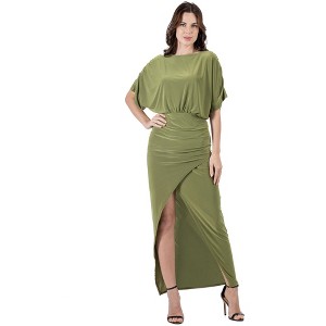 24seven Comfort Apparel Womens Boat Neck Batwing Sleeve Slit Maxi Dress - 1 of 4