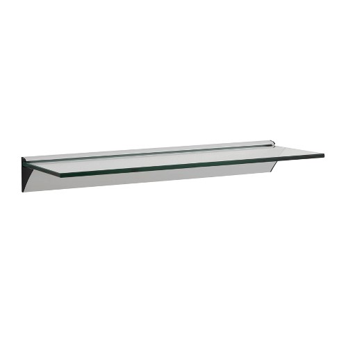 Wall Mounted Floating Toughened Glass Shelf With Chrome Supports 500mm c/c 