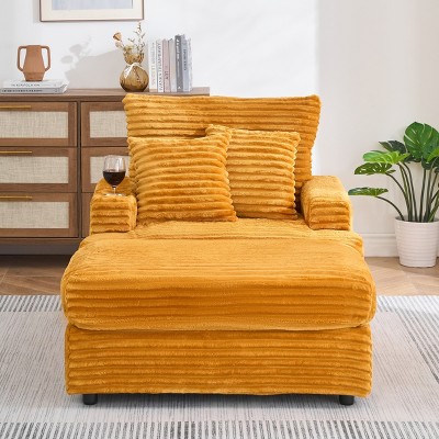 NicBex Couches for Living Room 39" Single Chaise Lounge Chair Corduroy Upholstered Sofa Sleeper Chair with Ottoman and Cup Holders