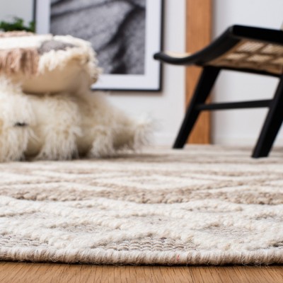 Ivory and Grey Geometric Wool 9' x 12' Handmade Area Rug
