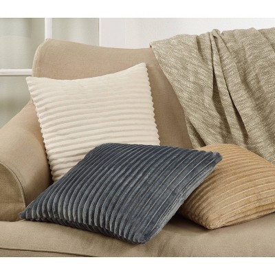 Gray Ribbed Faux Rabbit Fur 18" Decorative Pillow
