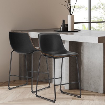 Faux Leather Armless Commercial Dining Room Chair with Metal Legs and Footrest,Restaurants Kitchen Island Chairs with Bucket Seating-Cuddlewood