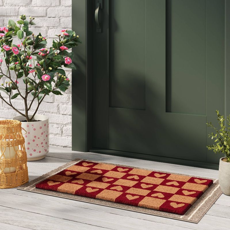 1&#39;6&#34;x2&#39;6&#34; Checkered Hearts Coir Doormat Red - Threshold&#8482;, 3 of 11